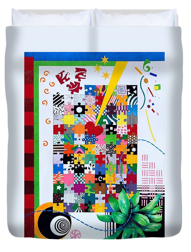 Abstract Duvet Cover featuring the painting Life Is a Puzzle by Thomas Gronowski