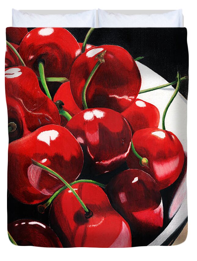 Cherries Duvet Cover featuring the painting Life Is.... by Angela Armano