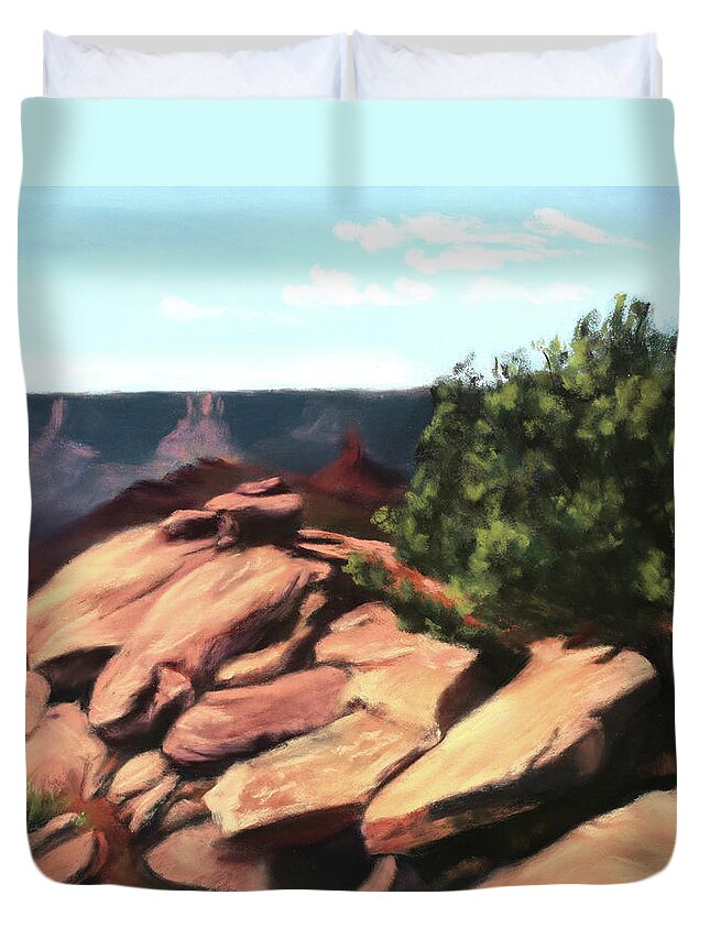 Landscape Duvet Cover featuring the painting Life on the Edge by Sandi Snead