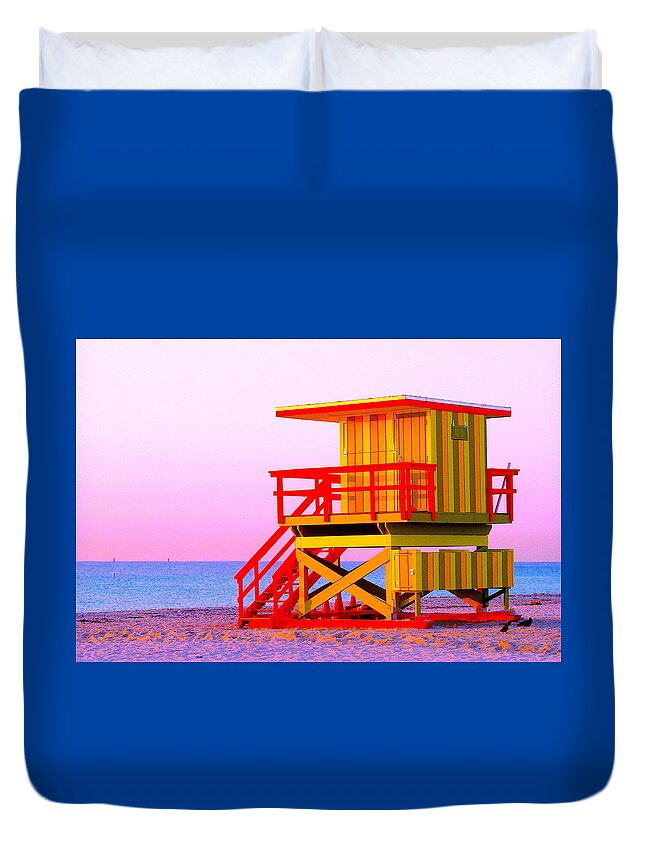 Fineartamerica Metalprint Duvet Cover featuring the photograph Lifeguard Stand Miami Beach by Monique Wegmueller
