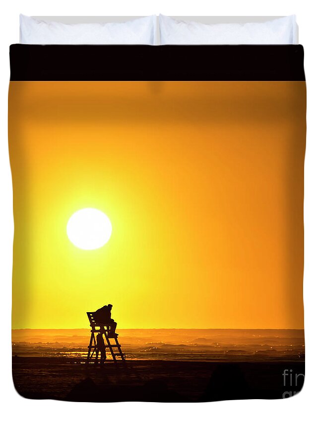 Lifeguard Duvet Cover featuring the photograph Lifeguard Sunrise by Diane LaPreta