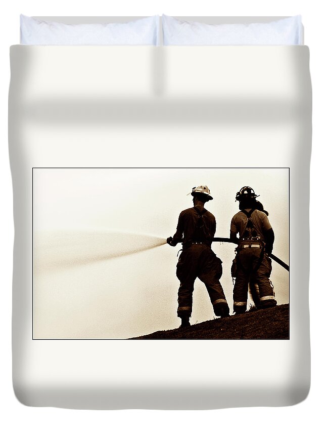 Fireman Duvet Cover featuring the photograph Lifeline by Neil Shapiro