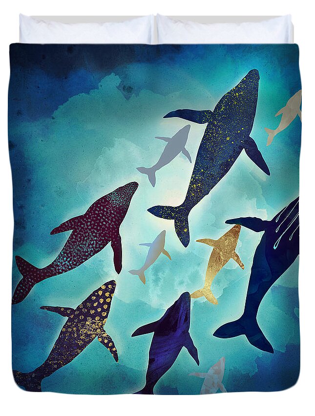 Whales Duvet Cover featuring the digital art Light Above by Spacefrog Designs
