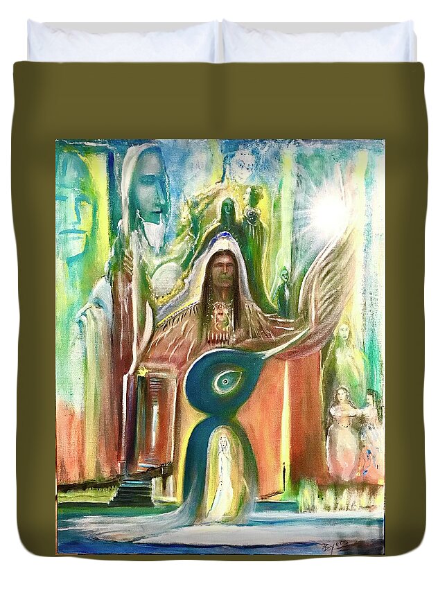 Native American Duvet Cover featuring the painting Light Up in Sacredness by Kicking Bear Productions