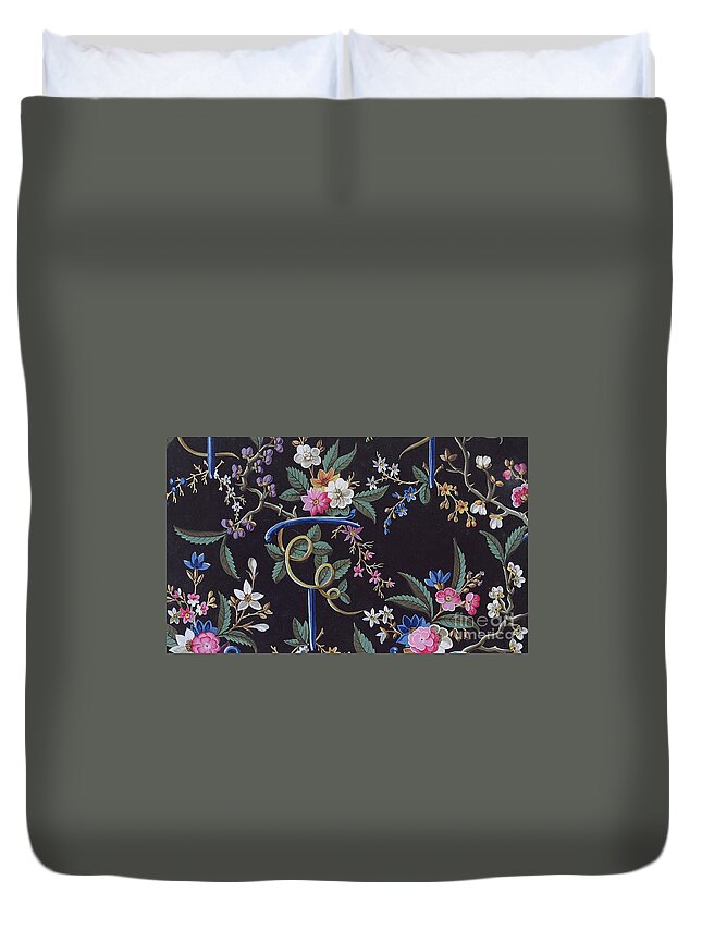 Floral Duvet Cover featuring the tapestry - textile Light colored flowers on dark background, textile design by William Kilburn