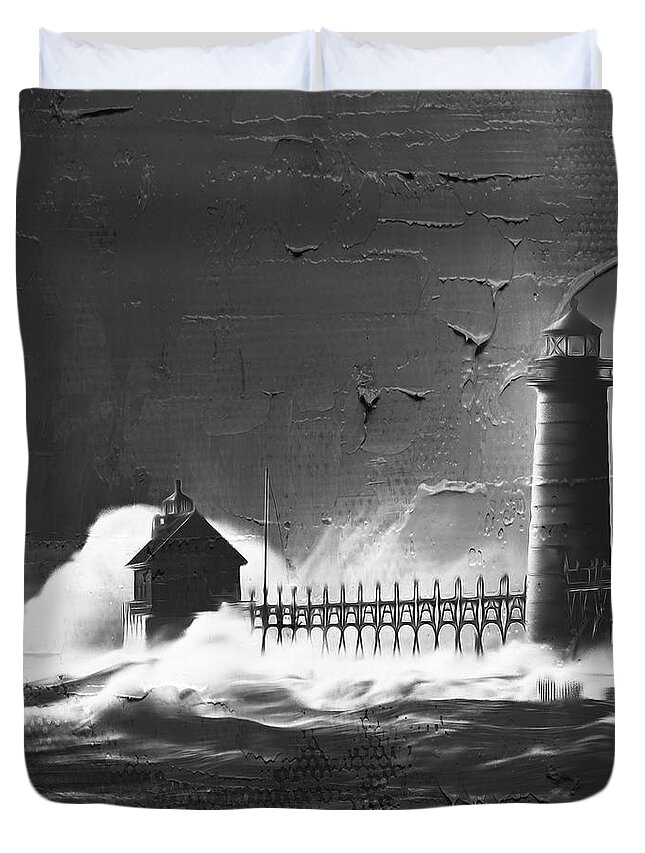 Long Beach Duvet Cover featuring the painting Light House 09c by Gull G