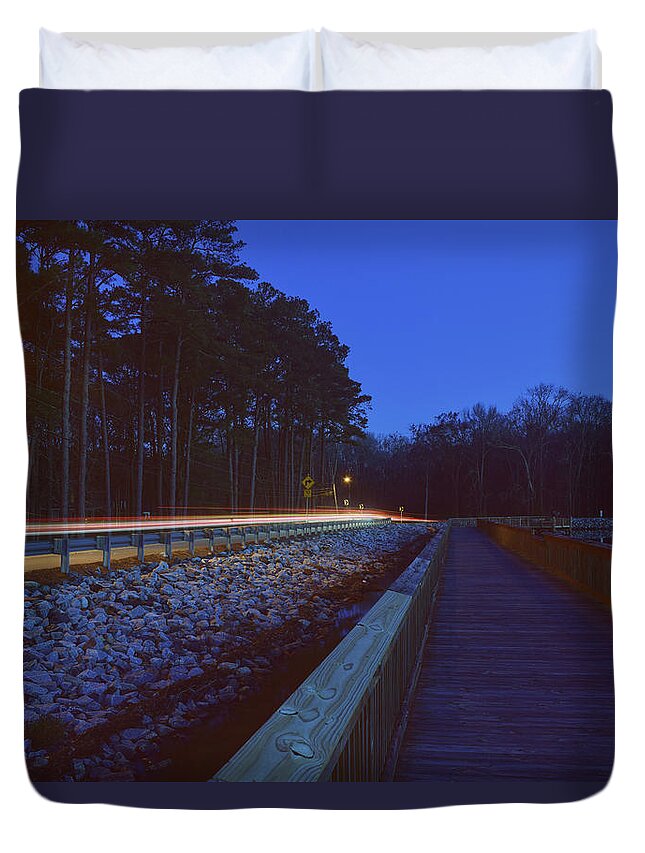 Light Duvet Cover featuring the photograph Light Trails on Elbow Road by Nicole Lloyd
