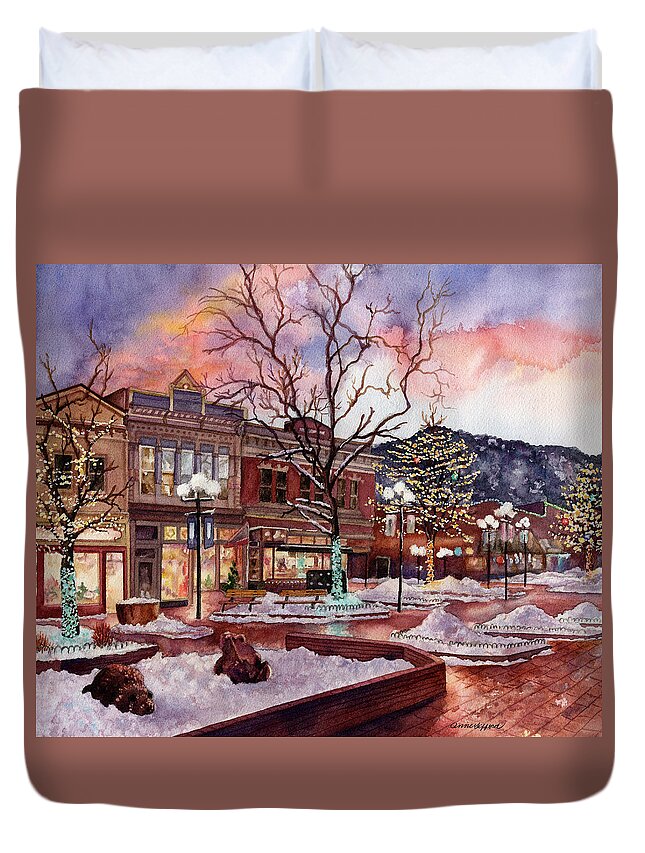 Christmas Lights Painting Duvet Cover featuring the painting Light Up Heaven and Earth by Anne Gifford