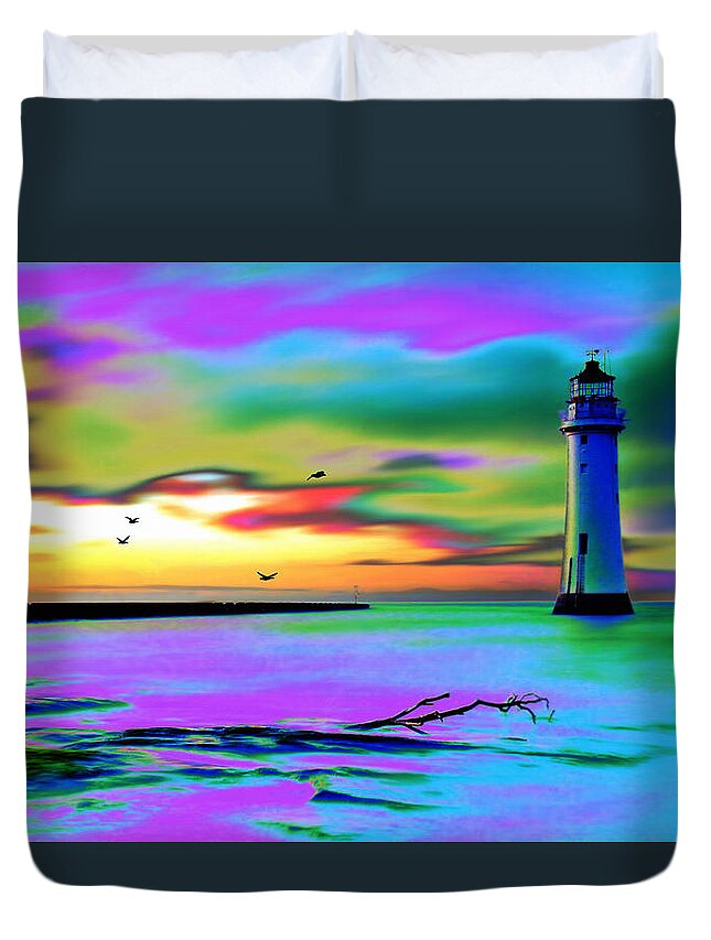 Water Duvet Cover featuring the digital art Lighthouse 2 by Gregory Murray