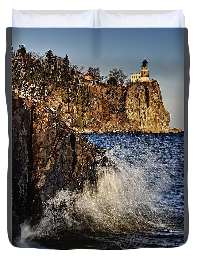 Photography Duvet Cover featuring the photograph Lighthouse and Spray by Larry Ricker
