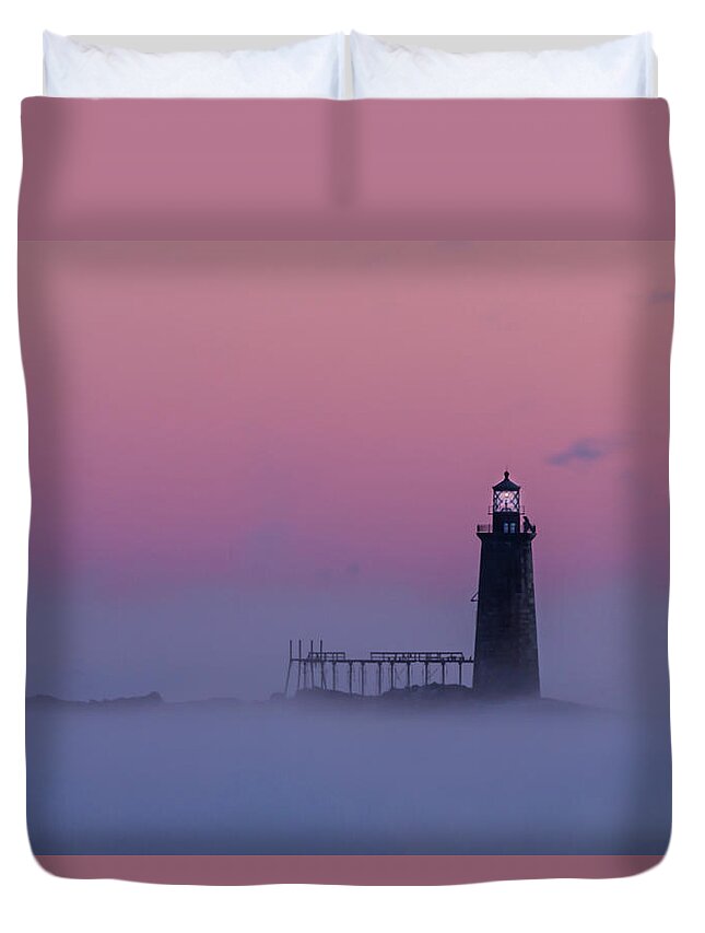 Maine Duvet Cover featuring the photograph Lighthouse in the Clouds by Colin Chase