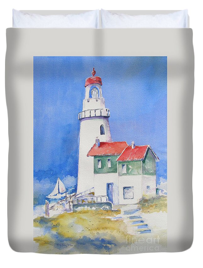 Lighthouse Duvet Cover featuring the painting Lighthouse by Mary Haley-Rocks