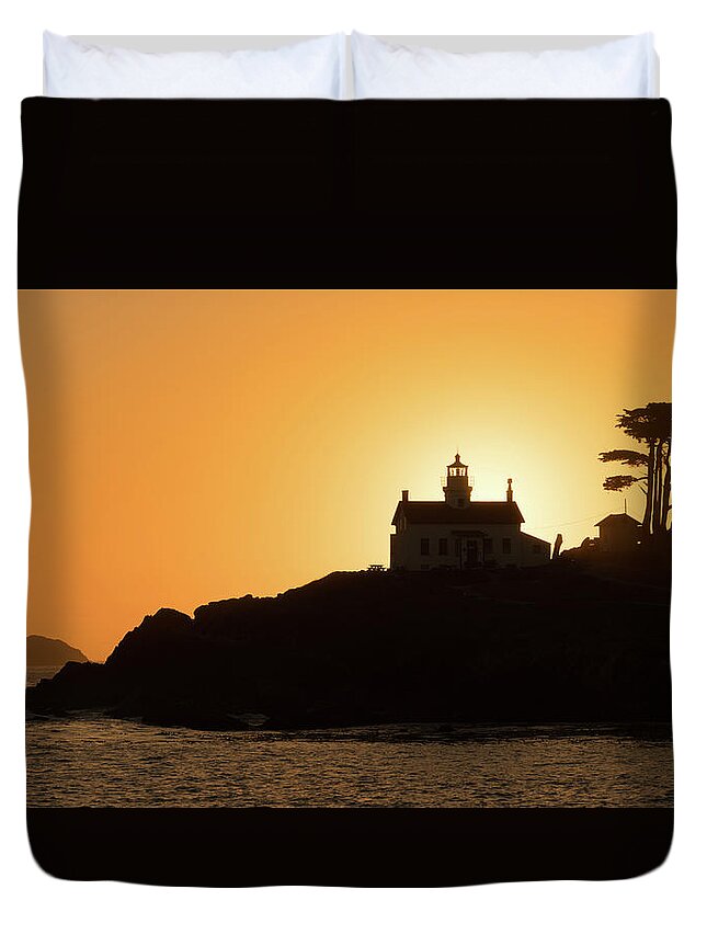California Duvet Cover featuring the photograph Lighthouse Silhouette Crescent City California by Lawrence S Richardson Jr