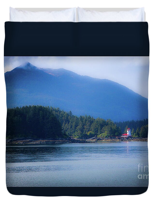 Lighthouse Duvet Cover featuring the photograph Lighthouse Sitka Alaska by Veronica Batterson