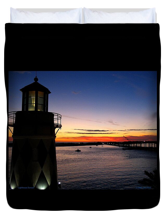 Destin Duvet Cover featuring the photograph Lighthouse Sunset by Larry Beat