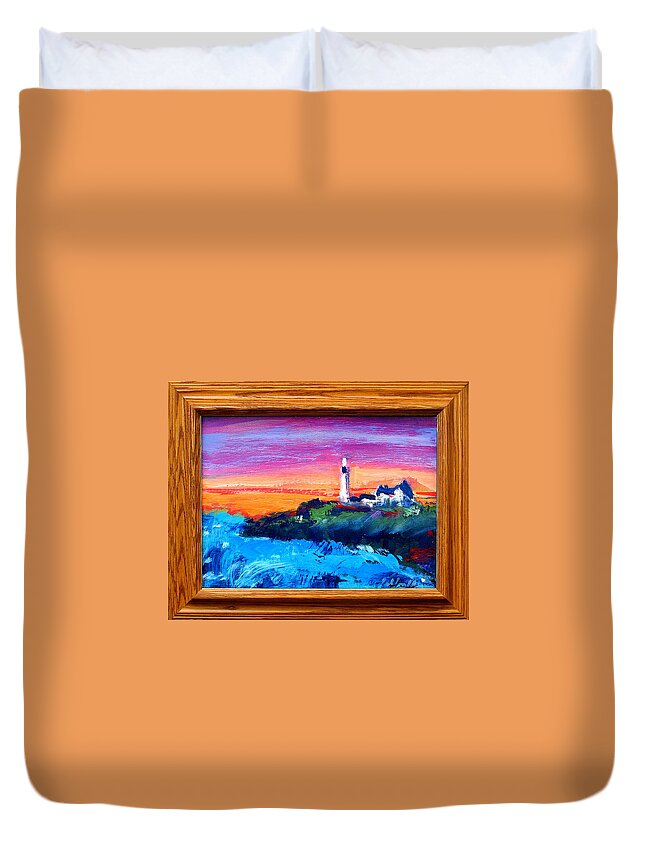 Lighthouses Duvet Cover featuring the painting Lighthouse Sunset by Les Leffingwell
