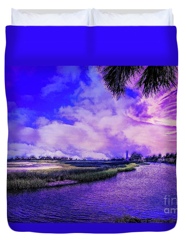 Lighthouses Duvet Cover featuring the digital art Lighthouse Surreal Magic by DB Hayes