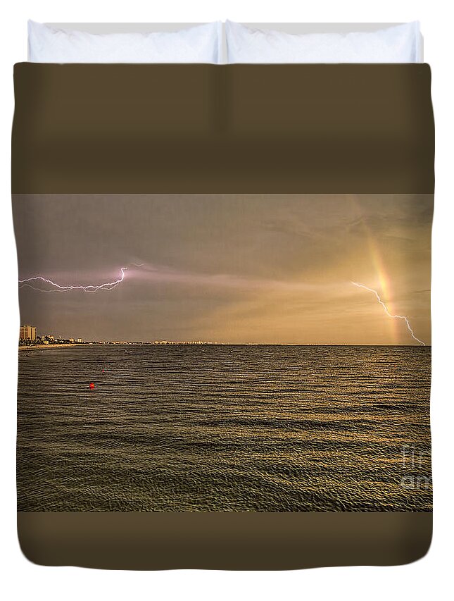 Photographs Duvet Cover featuring the photograph Lightning And Rainbow, Fort Myers Beach, FL by Felix Lai