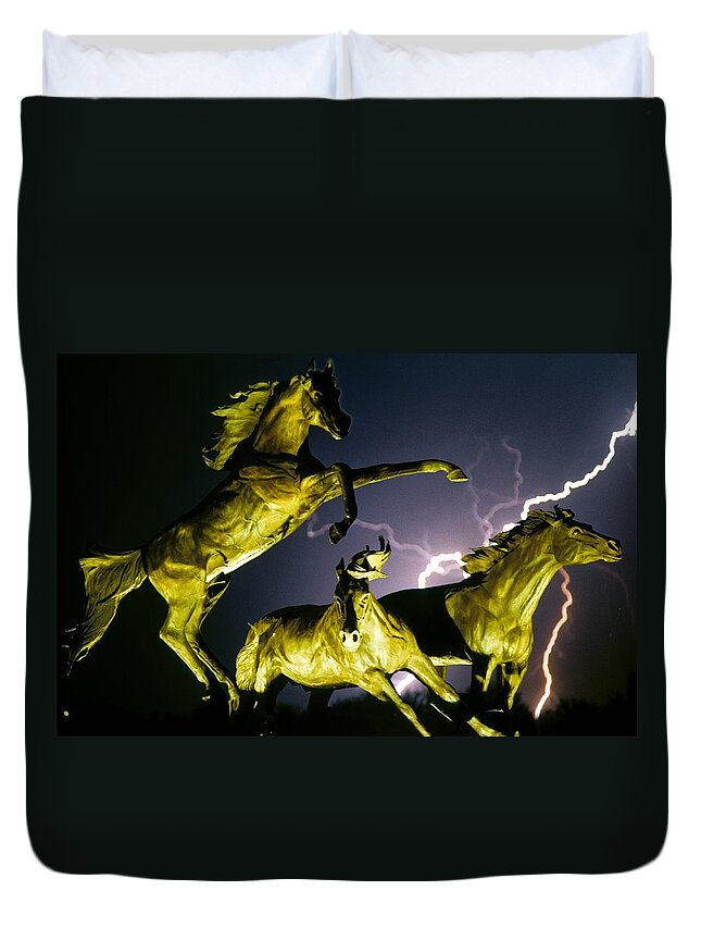Lightning Duvet Cover featuring the photograph Lightning At Horse World Fine Art Print by James BO Insogna