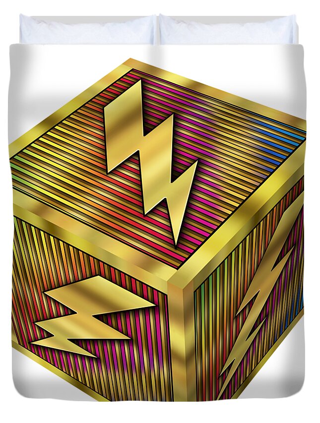 Staley Duvet Cover featuring the digital art Lightning Bolt Cube - Transparent by Chuck Staley