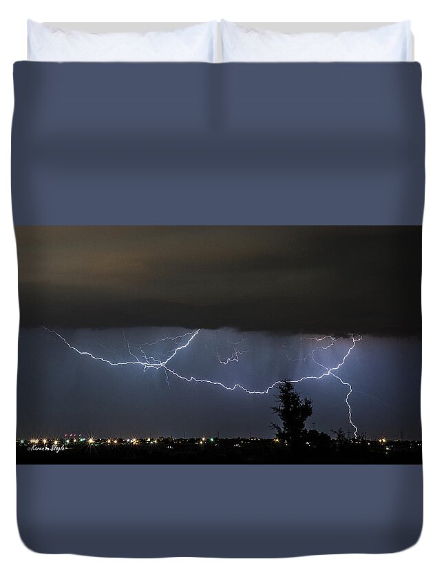 Texas Duvet Cover featuring the photograph Lightning Over Amarillo by Karen Slagle