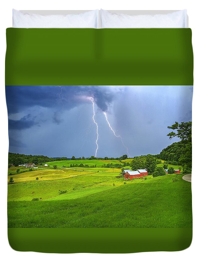 Jericho Hills Photography Duvet Cover featuring the photograph Lightning Storm Over Jenne Farm by John Vose