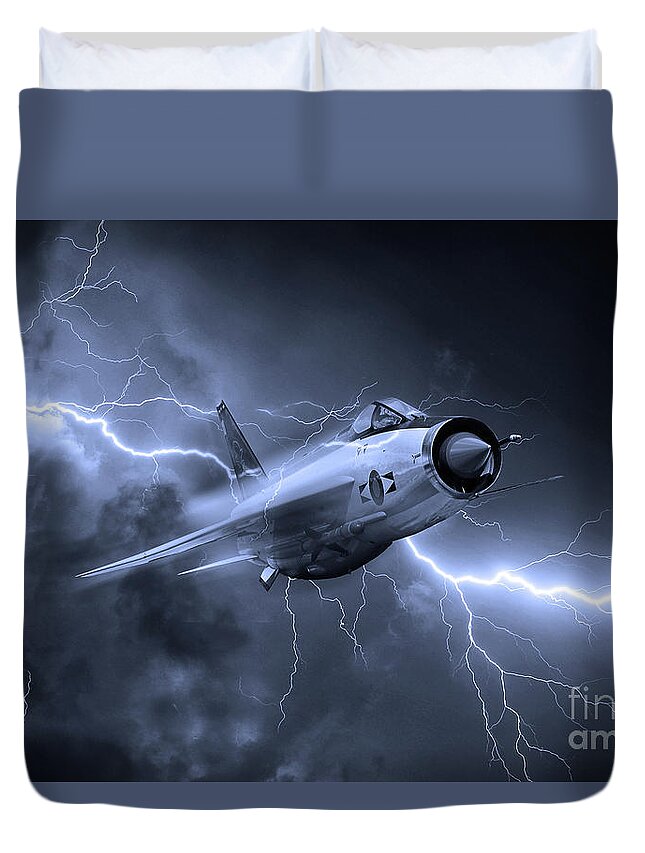 Lightning Duvet Cover featuring the digital art Lightning Power - Mono by Airpower Art