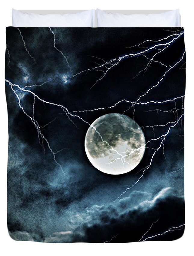 Lightning Sky At Full Moon Duvet Cover featuring the photograph Lightning Sky at Full Moon by Marianna Mills