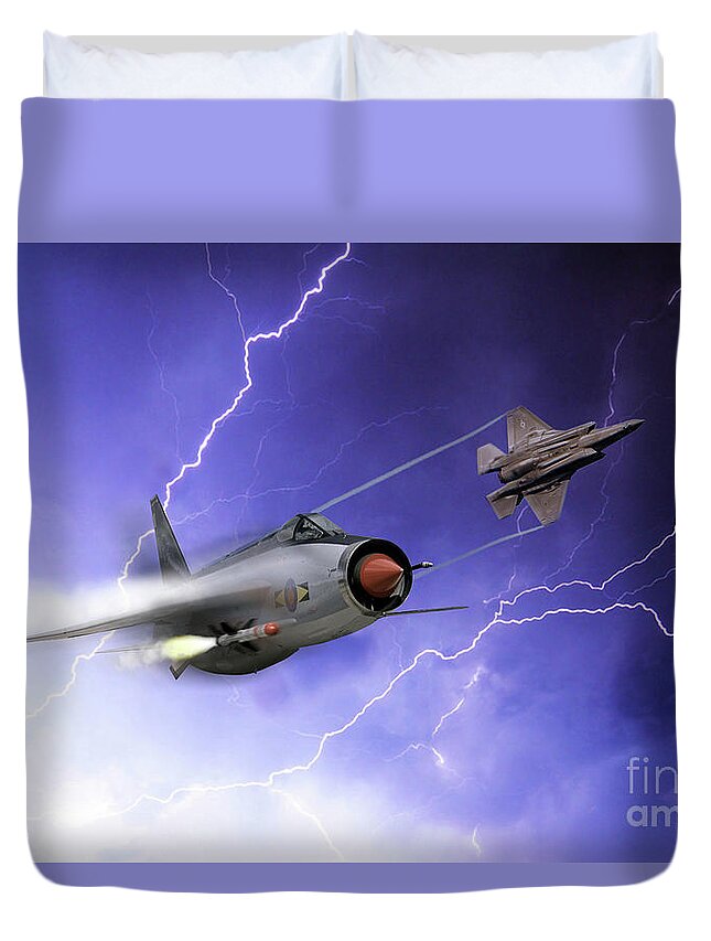 Lightnings Duvet Cover featuring the digital art Lightnings by Airpower Art