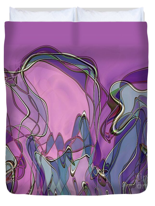 Abstract Duvet Cover featuring the digital art Lignes en Folie - 13a by Variance Collections