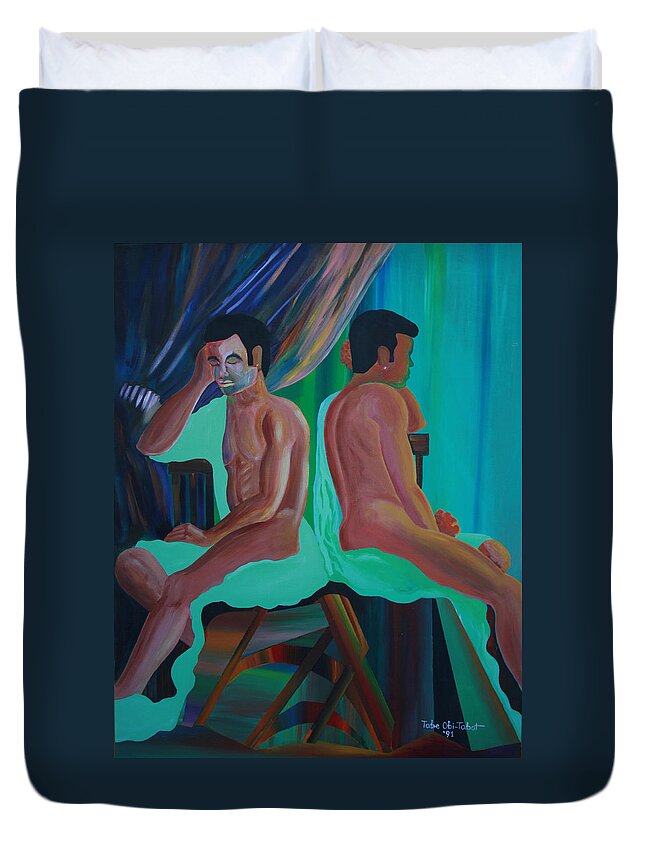 Like Poles Duvet Cover featuring the painting Like Poles by Obi-Tabot Tabe