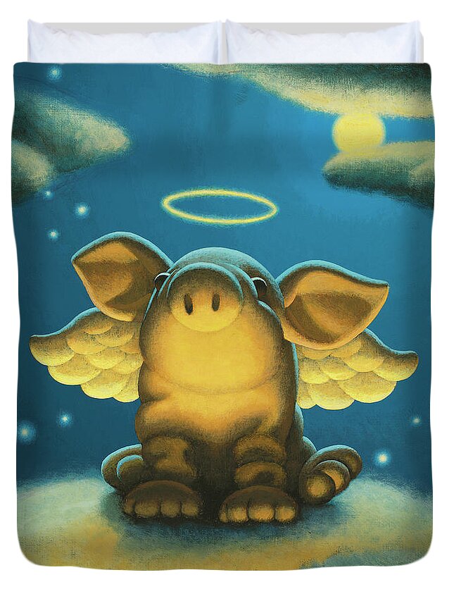 Pig Duvet Cover featuring the painting Lil' Angel by Chris Miles