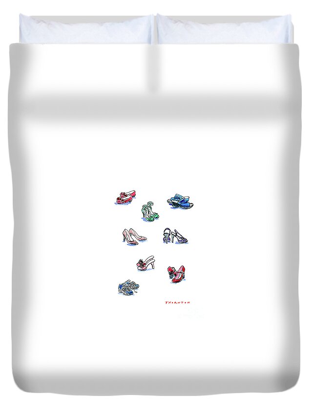 Shoes Duvet Cover featuring the painting L'il Shoes by Diane Thornton