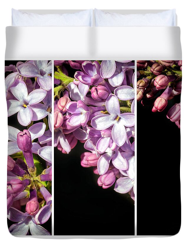 Triptych Duvet Cover featuring the photograph Lilac Bouquet Triptych One by John Williams