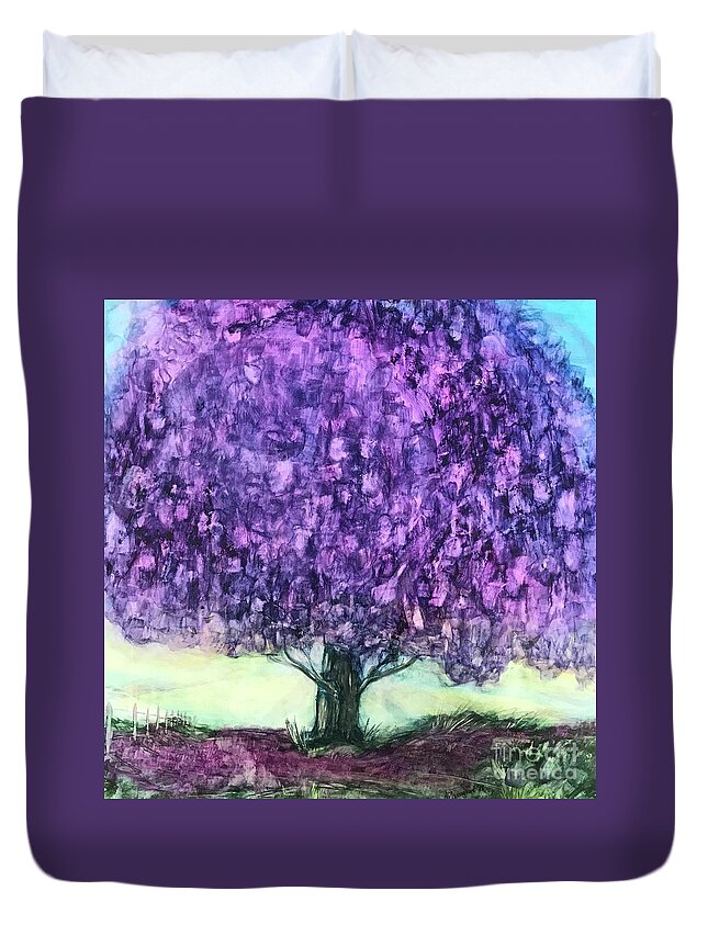 Jacaranda Duvet Cover featuring the painting Lilac Tree by Patty Donoghue