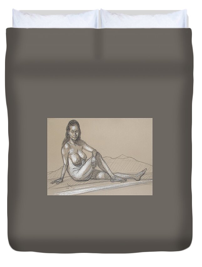 Realism Duvet Cover featuring the drawing Liliana Reclining 3 by Donelli DiMaria