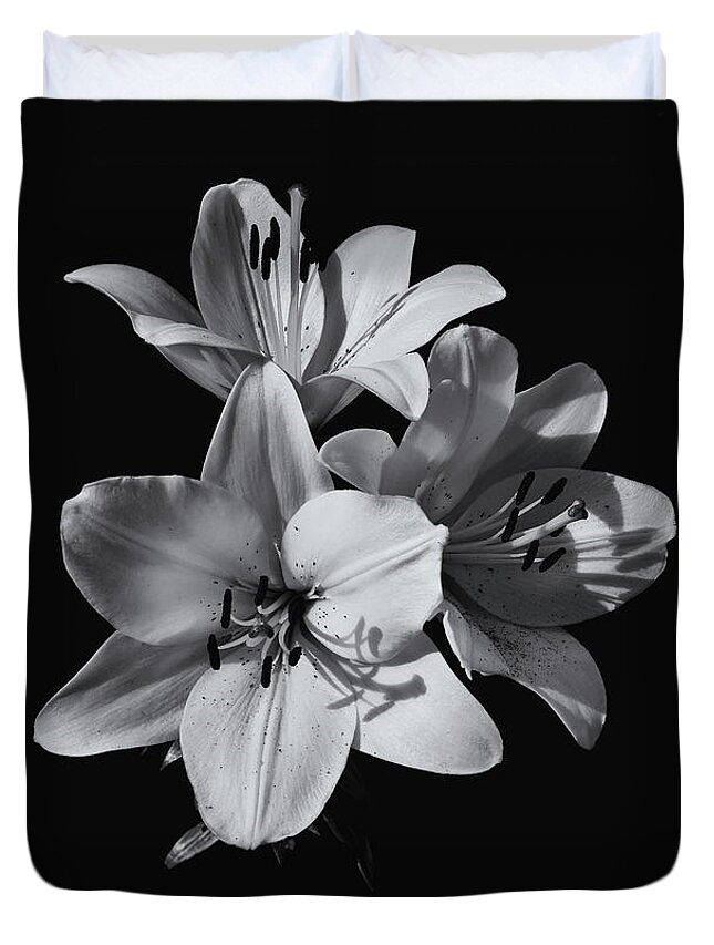 Lilium Duvet Cover featuring the photograph Lilium Flowers Monochrome by Jeff Townsend