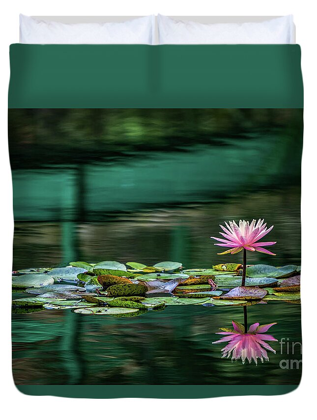 Gibbs Gardens Duvet Cover featuring the photograph Lily Bridge by Doug Sturgess