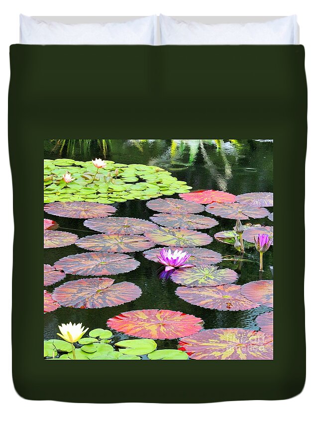 Lilies Duvet Cover featuring the photograph Lily Pads and Parasols by Marcia Breznay