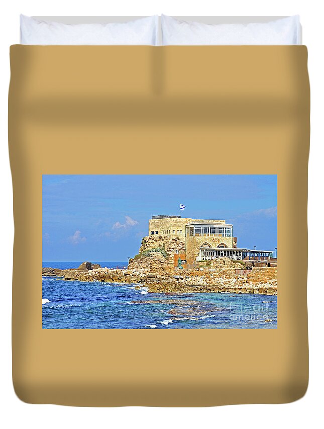 Restaurant Duvet Cover featuring the photograph Limani Bistro in Caesarea by Lydia Holly