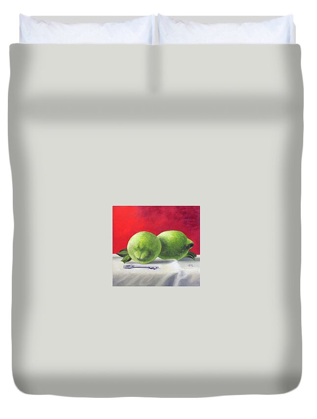  Duvet Cover featuring the painting Limes by Tim Johnson