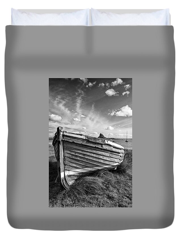 Boats Duvet Cover featuring the photograph Lindisfarne boat. Portrait format. by John Paul Cullen