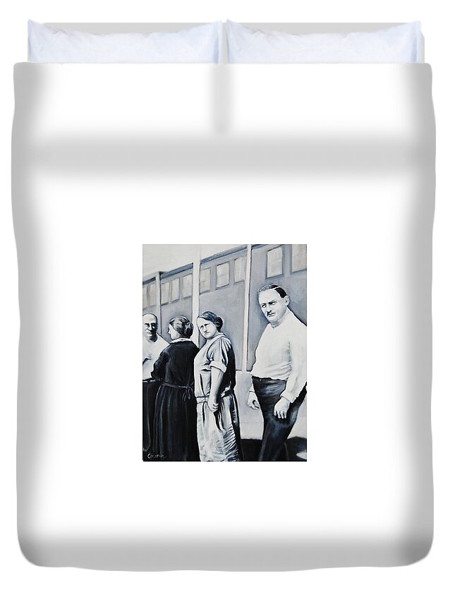 People Duvet Cover featuring the painting Line of Peculiar People by Jean Cormier