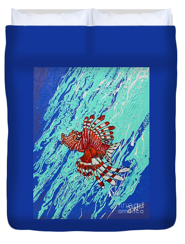 Lionfish Duvet Cover featuring the painting Lion Chief by Jerome Wilson