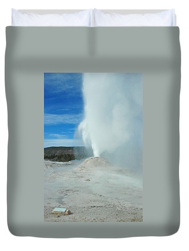 Yellowstone Duvet Cover featuring the photograph Lion Geyser Yellowstone by Bruce Gourley