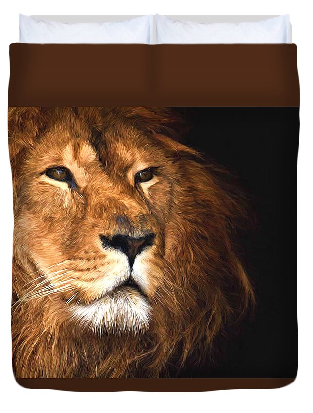 Oil Duvet Cover featuring the photograph Lion Head Oil Painting by John Williams