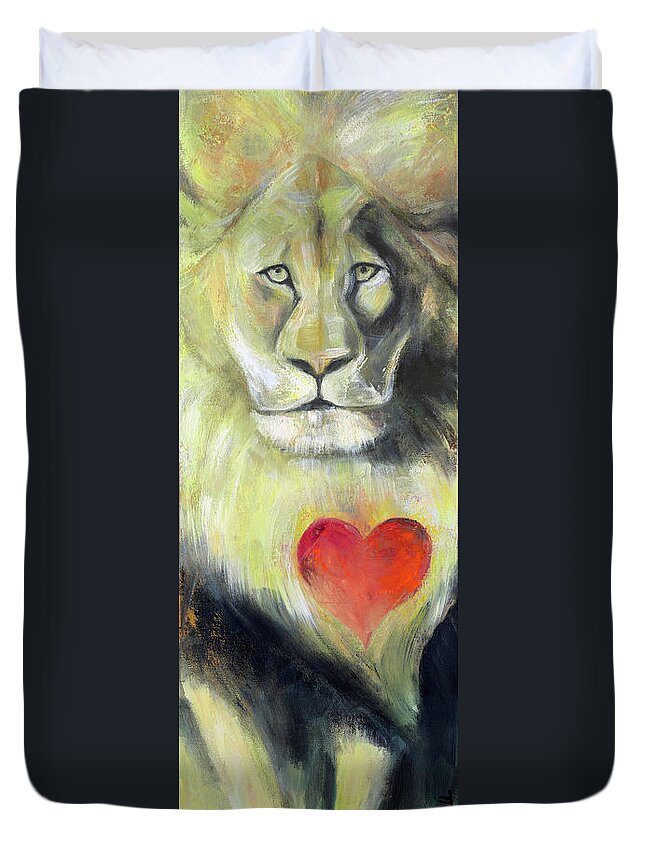 Lion Duvet Cover featuring the painting Lion Heart by Manami Lingerfelt