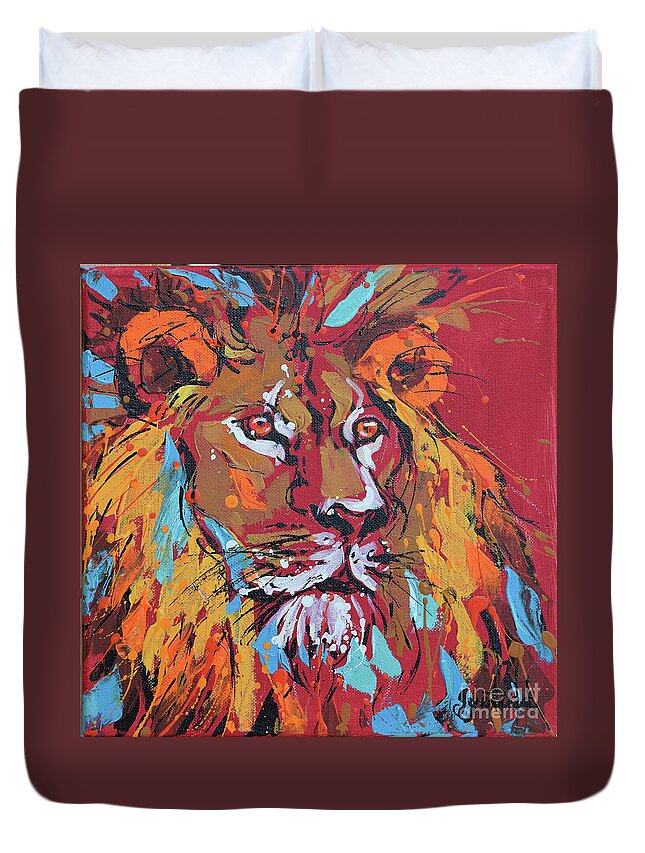  Duvet Cover featuring the painting Lion by Jyotika Shroff