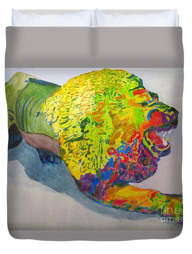 Lion Duvet Cover featuring the painting Lion of Judah by Sandy McIntire