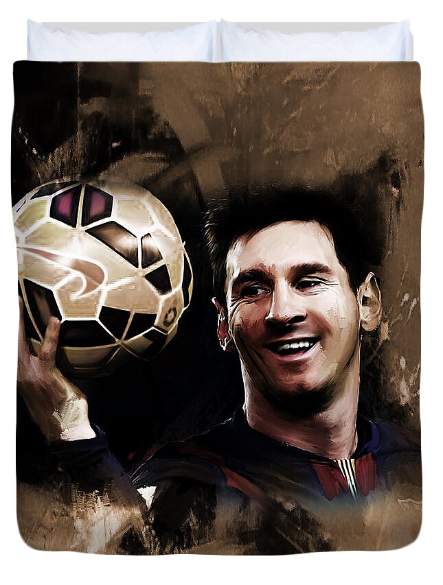 Lionel Messi Duvet Cover featuring the painting Lionel Messi 032a by Gull G